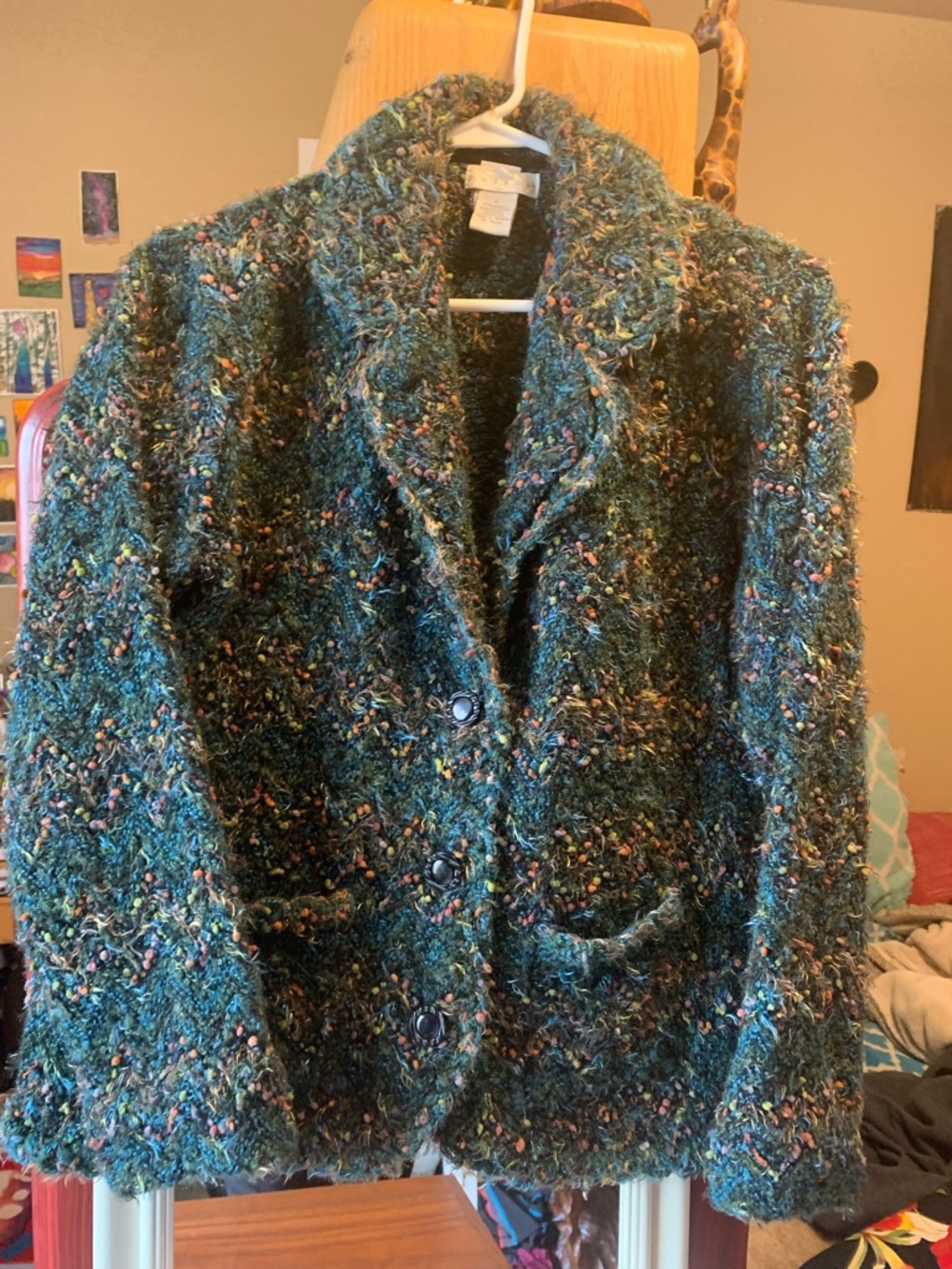 TWEEDS vintage women’s knit sweater blazer sz L - Picture 3 of 13